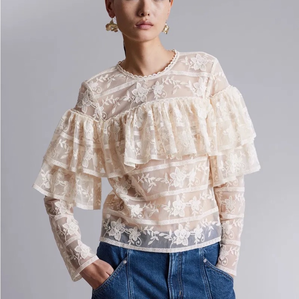 & Other Stories Ruffle-Trimmed Lace Blouse